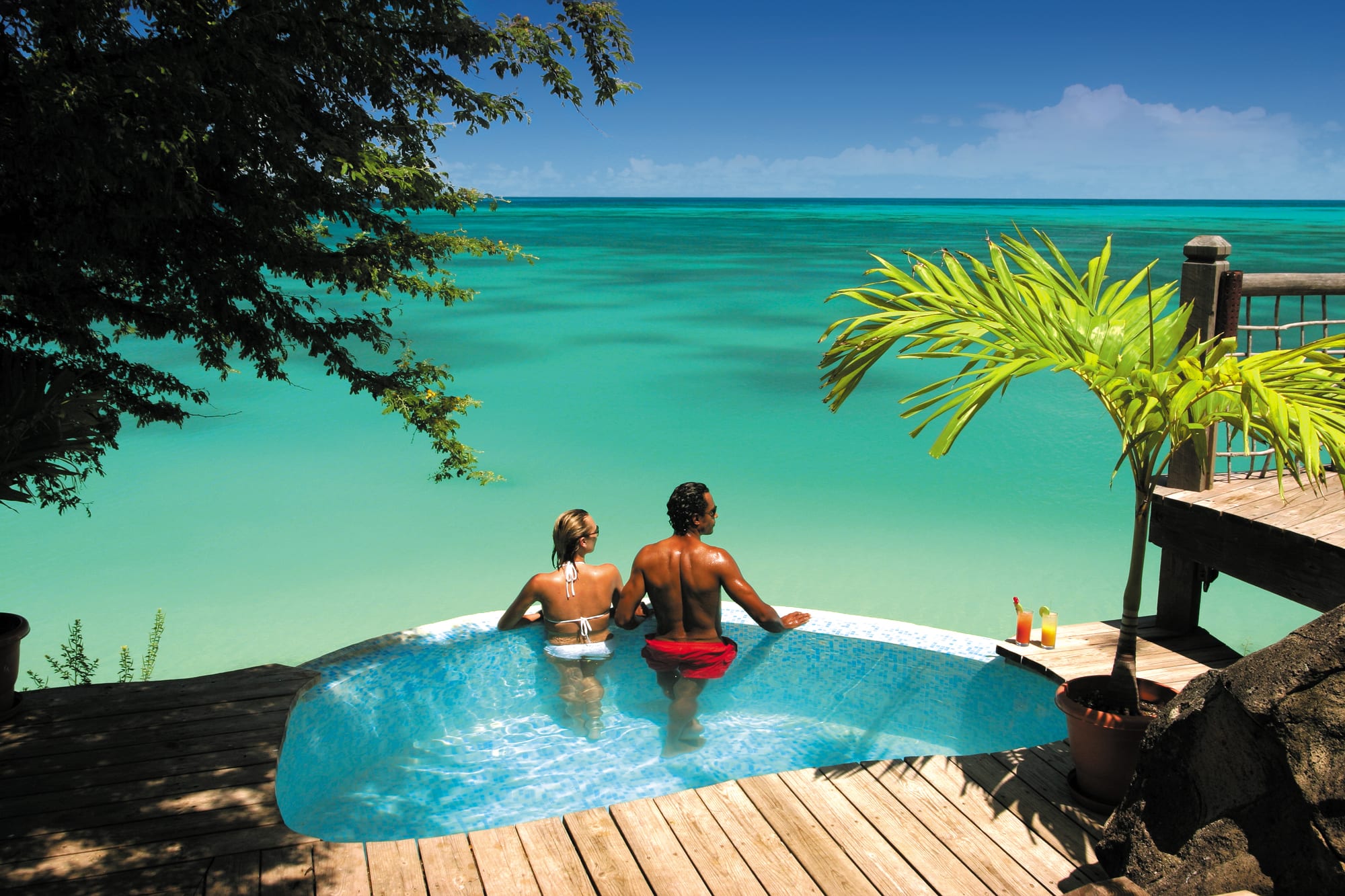 Cocobay Resort, Valley Church, Antigua — relaxing in a clifftop plunge pool at Cocobay Resort