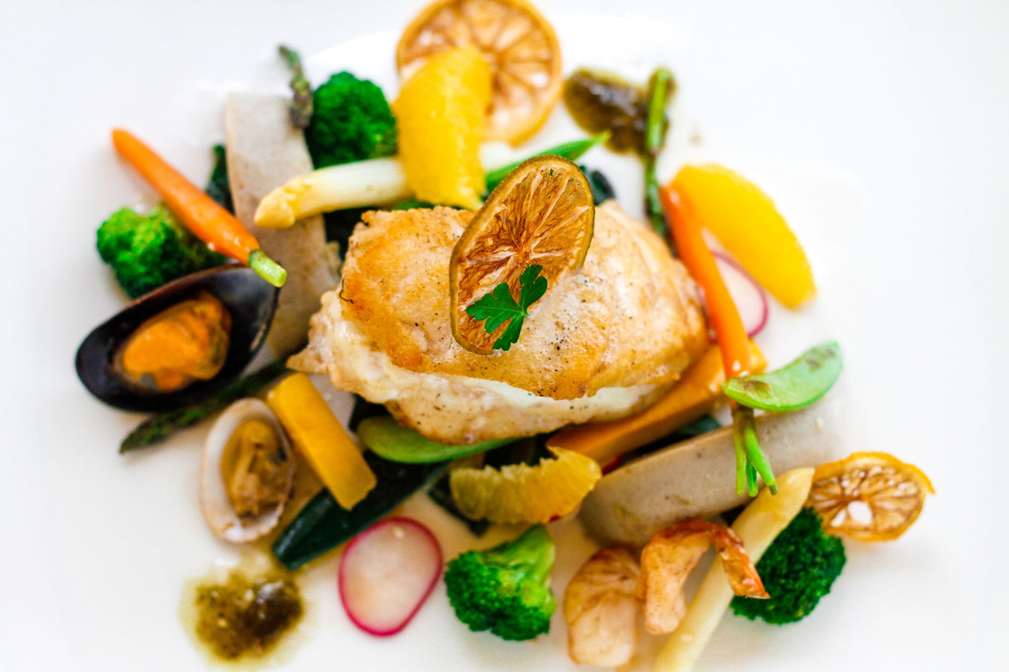 Antigua and Barbuda — a gourmet seafood plate at a fine dining restaurant in Antigua