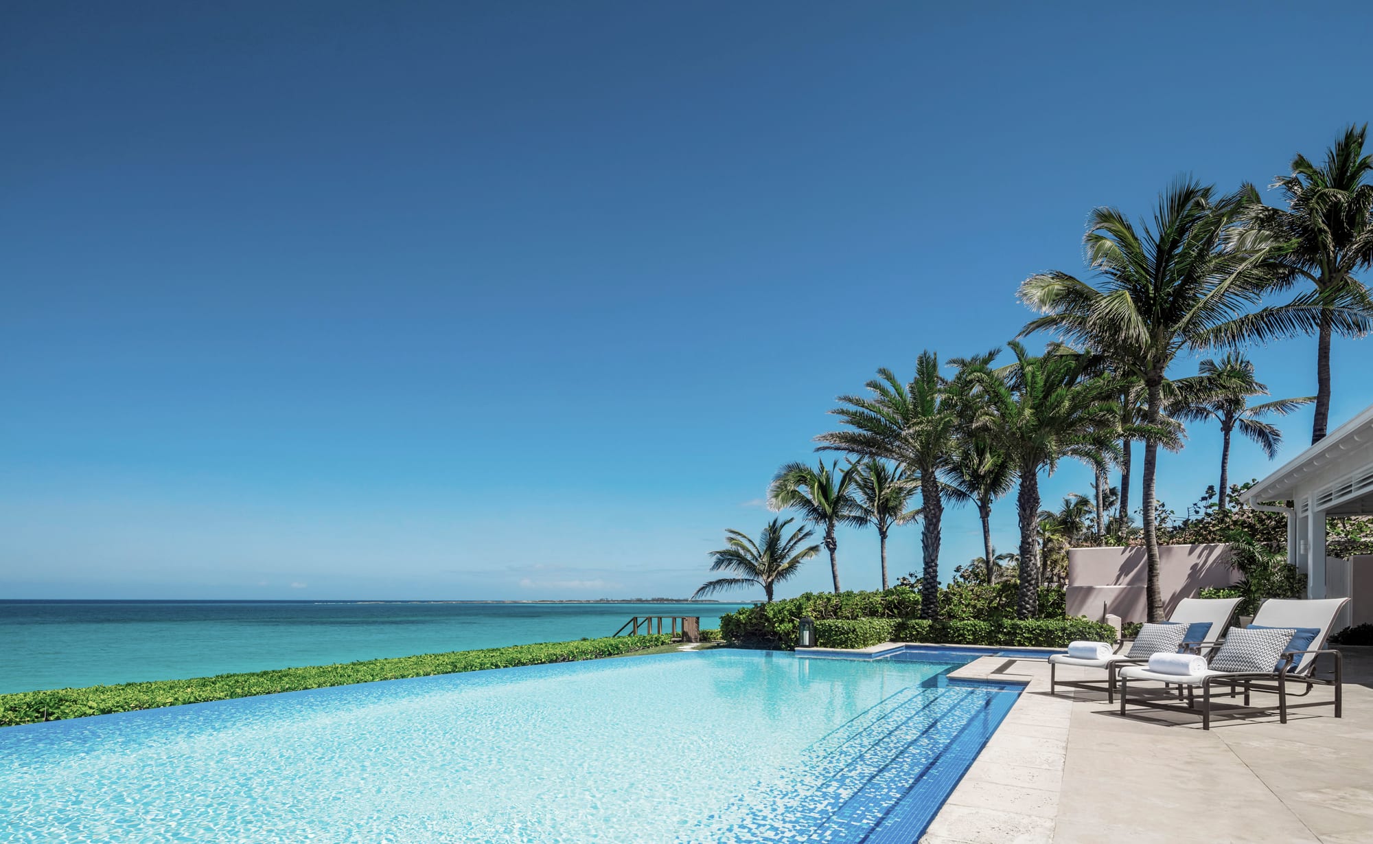 Four Seasons Ocean Club, Bahamas — looking out across the infinity pool to the sea at Four Seasons Ocean Club