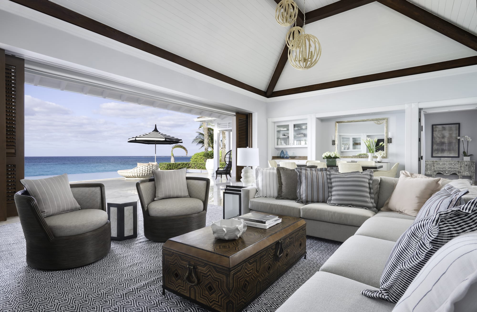 Four Seasons Ocean Club, Bahamas — a villa living room opening to ocean views at Four Seasons Ocean Club